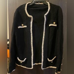 Elegant Black Women's Jacket with White Trim